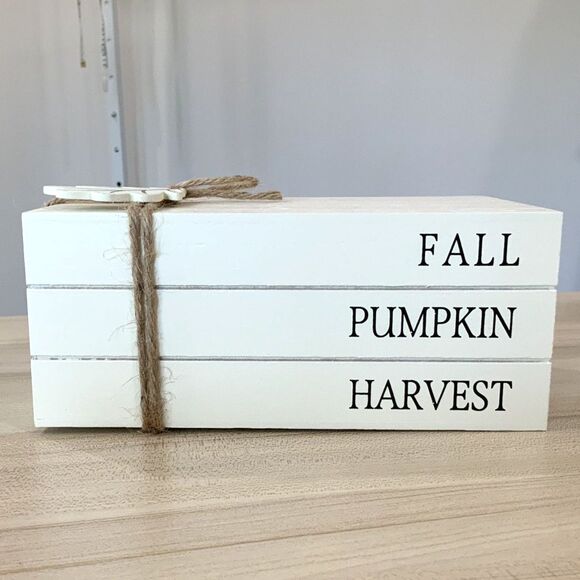 Fall Wooden Farmhouse Decorative Box "Fall Pumpkin Harvest" Distressed Off White - Picture 1 of 4